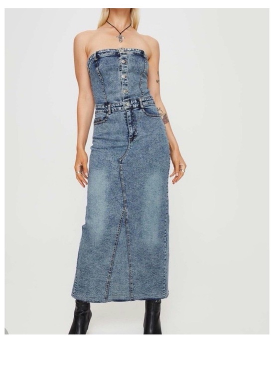 Princess Polly Dresses & Skirts - Princess Polly Strapless High-Waist Blue Denim Maxi dress size 2